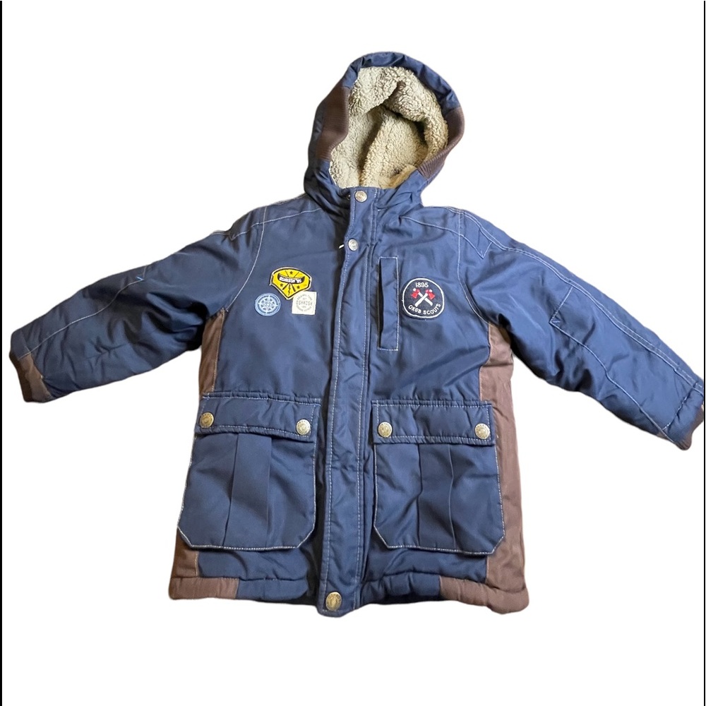 🌸 OshKosh B’gosh Blue Jacket Youth Hoodie Inner Fleece OKGB Scouts‎ Patch s…